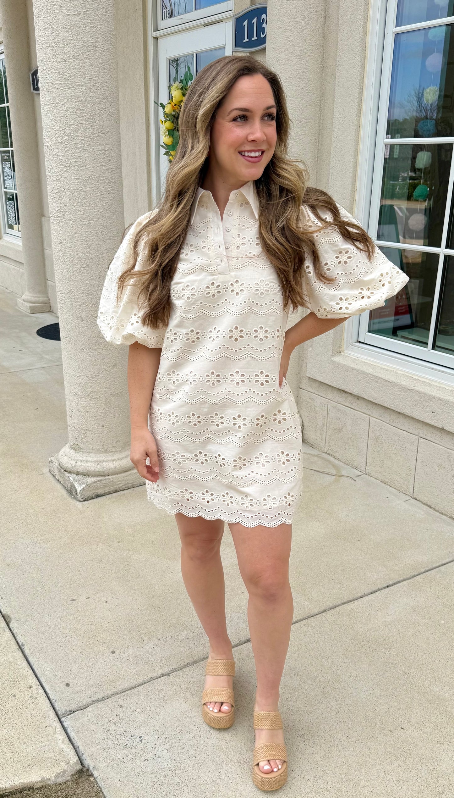 Cream Carmine Eyelet Dress