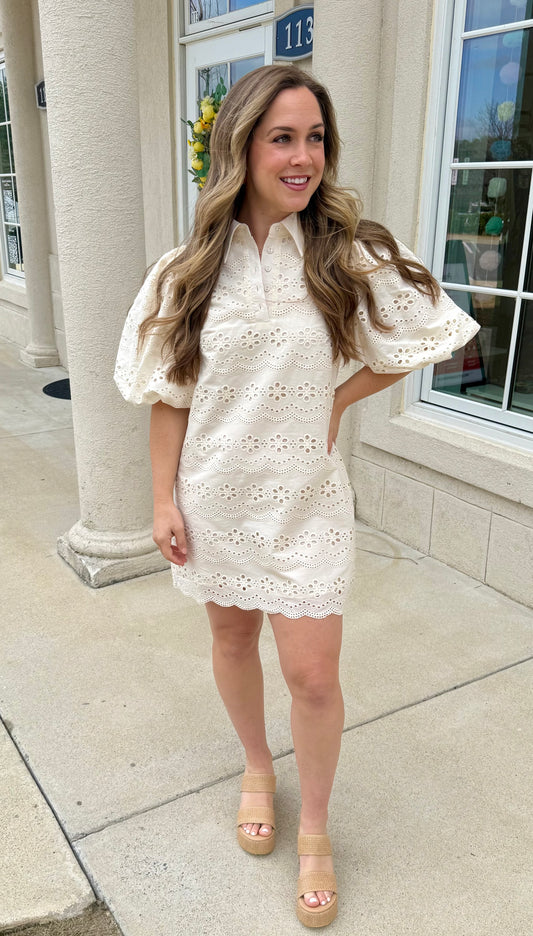 Cream Carmine Eyelet Dress