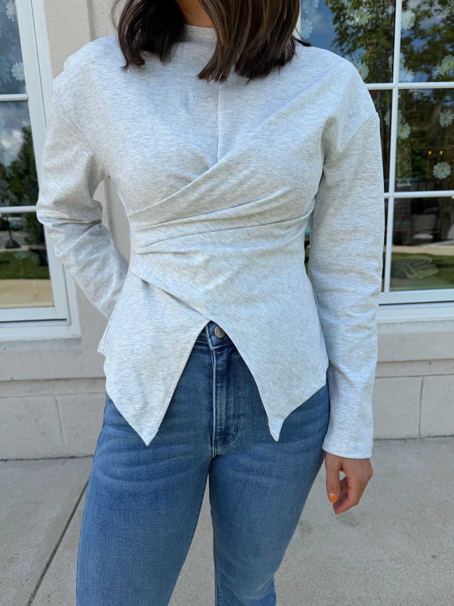 Marl Grey Pleated and Twisted Top