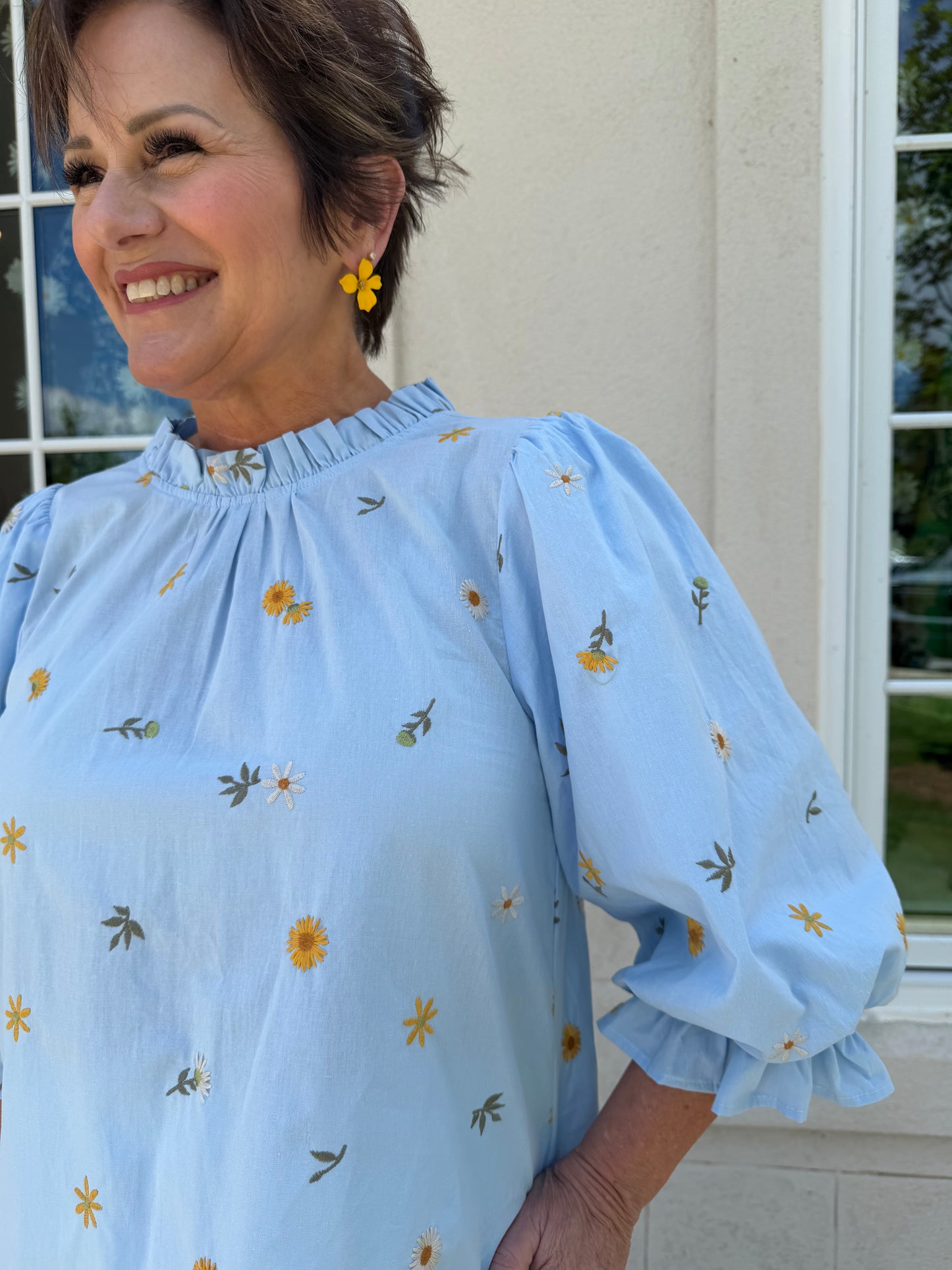 Light Blue Floral Embroidered Top