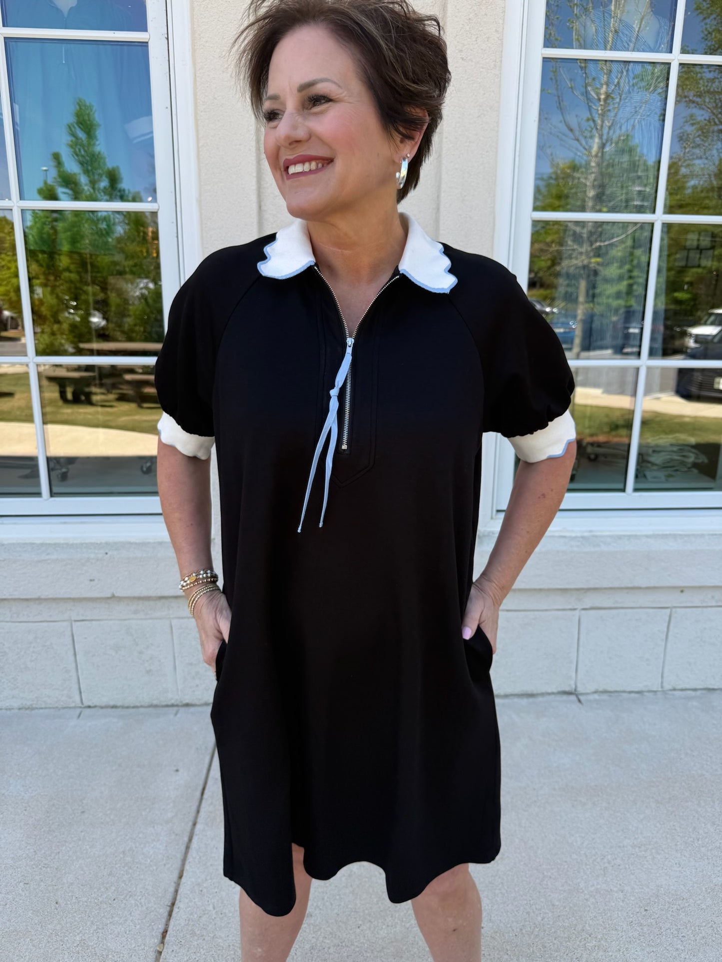 Black Half Zip Mini Dress