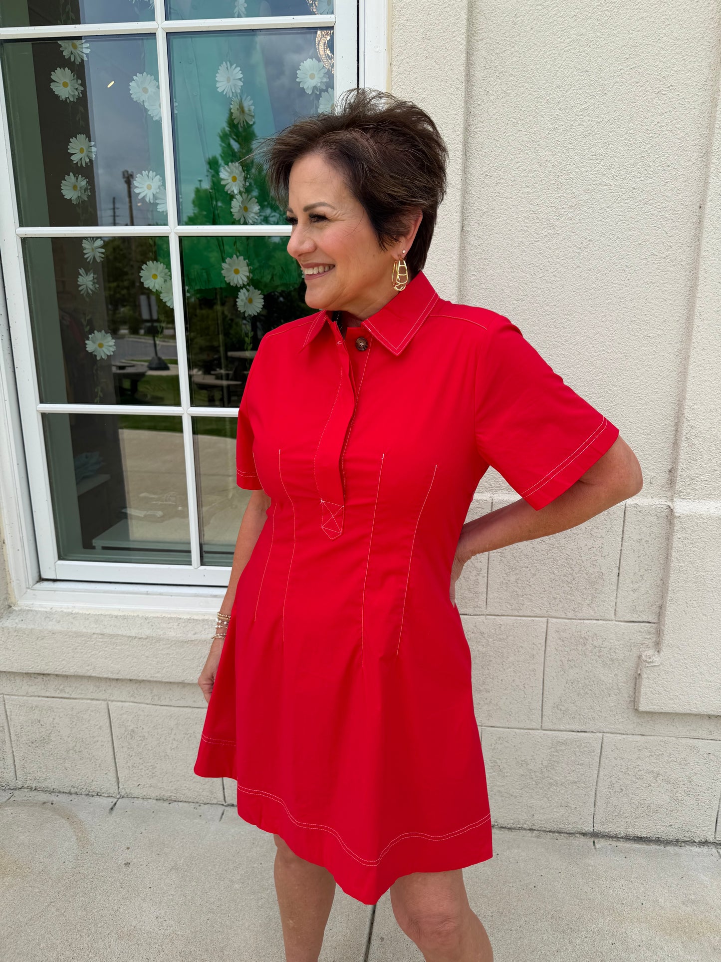 Red with White Stitch Detail Mini