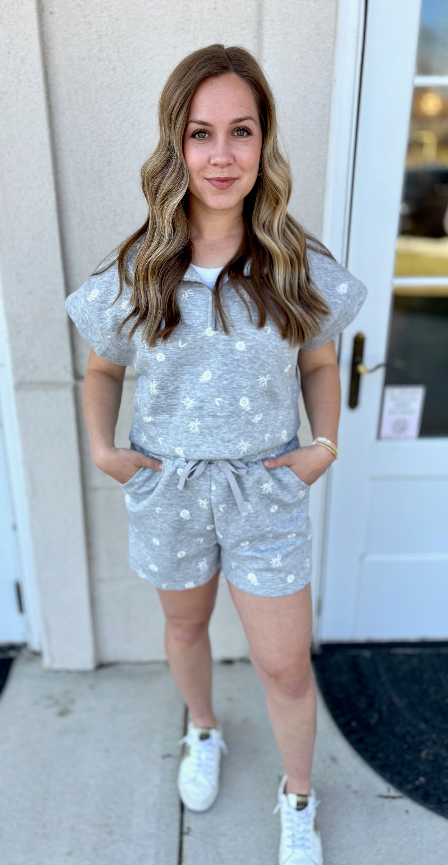 Heather Grey Embroidered Short Set