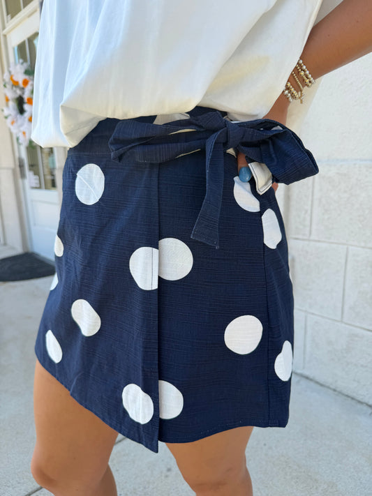 Navy and White Polka Dot Skort