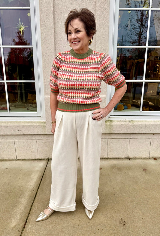 Ivory Corduroy Cuffed Pants