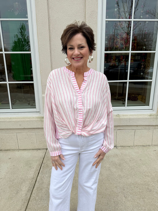 Pink and White Striped Mixed Top