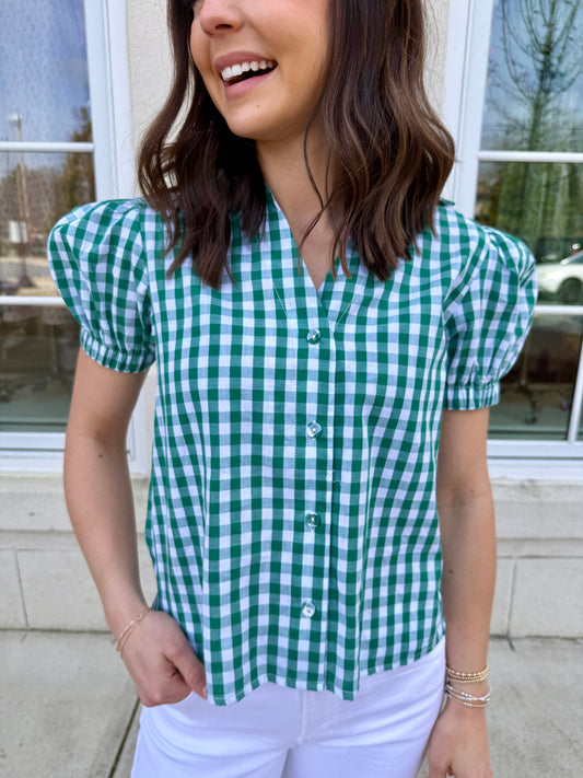 Green Gingham Button Down Shirt