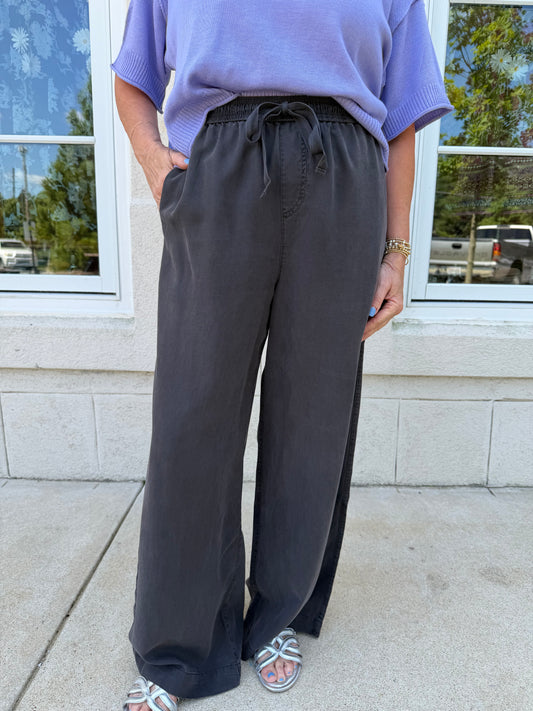 Charcoal Tencel Wide Leg Pant