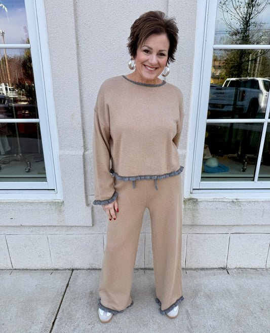 Mocha and Grey Ruffled Knit Set