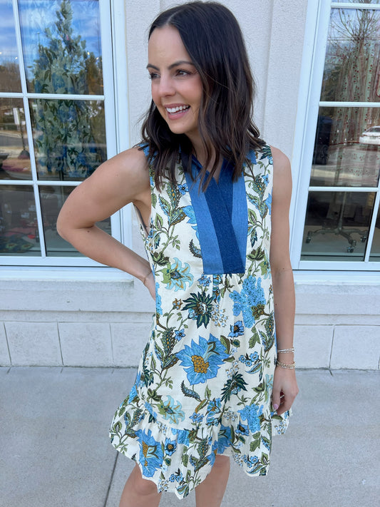 Blue Multi Striped Collar Dress