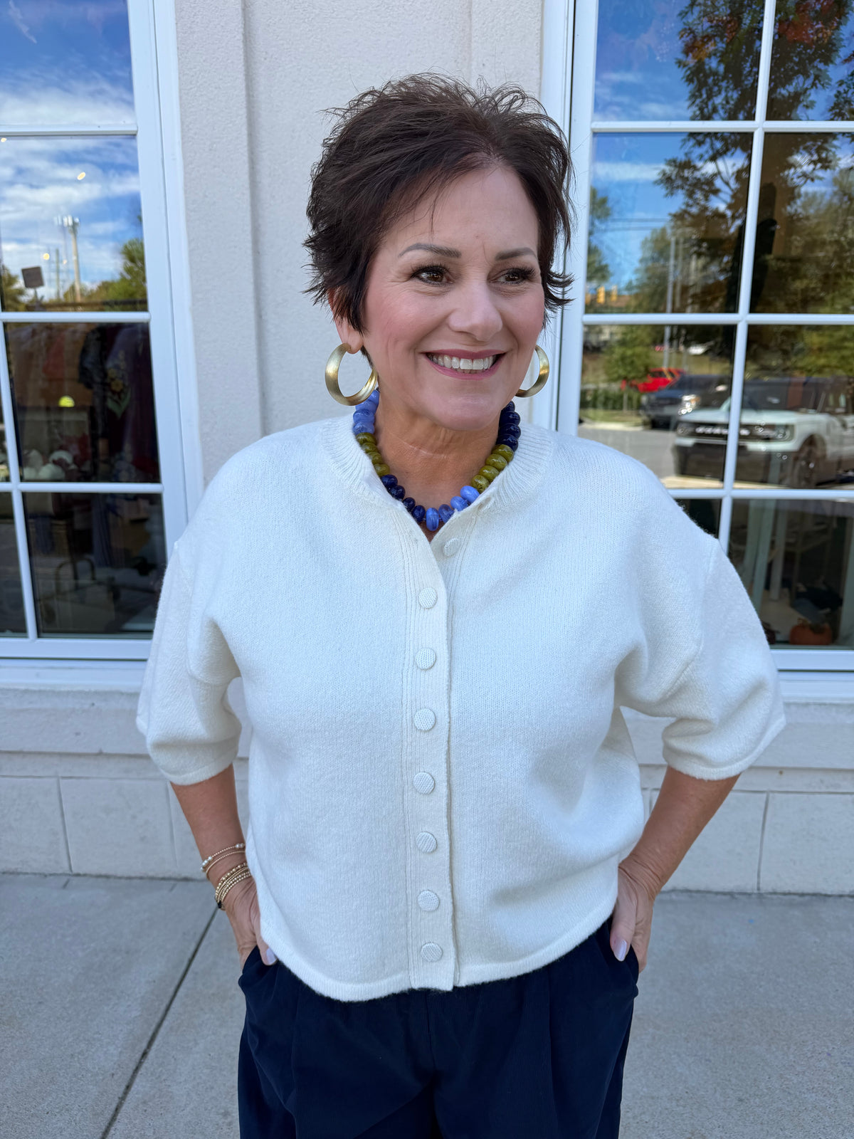 Cream Button Front Sweater