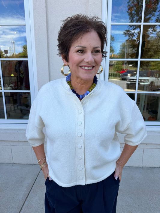 Cream Button Front Sweater