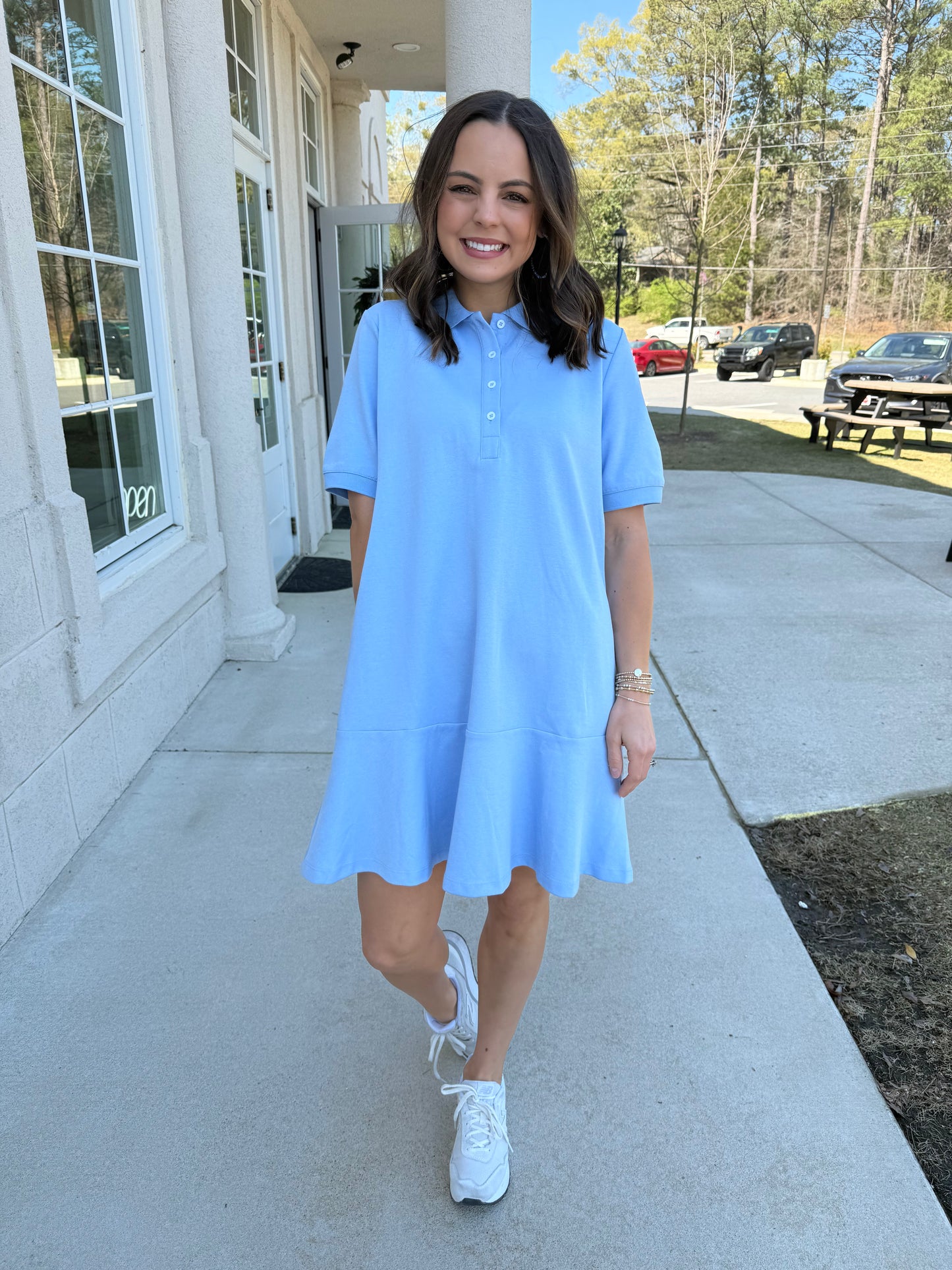 Light Blue Solid Knit Polo Dress