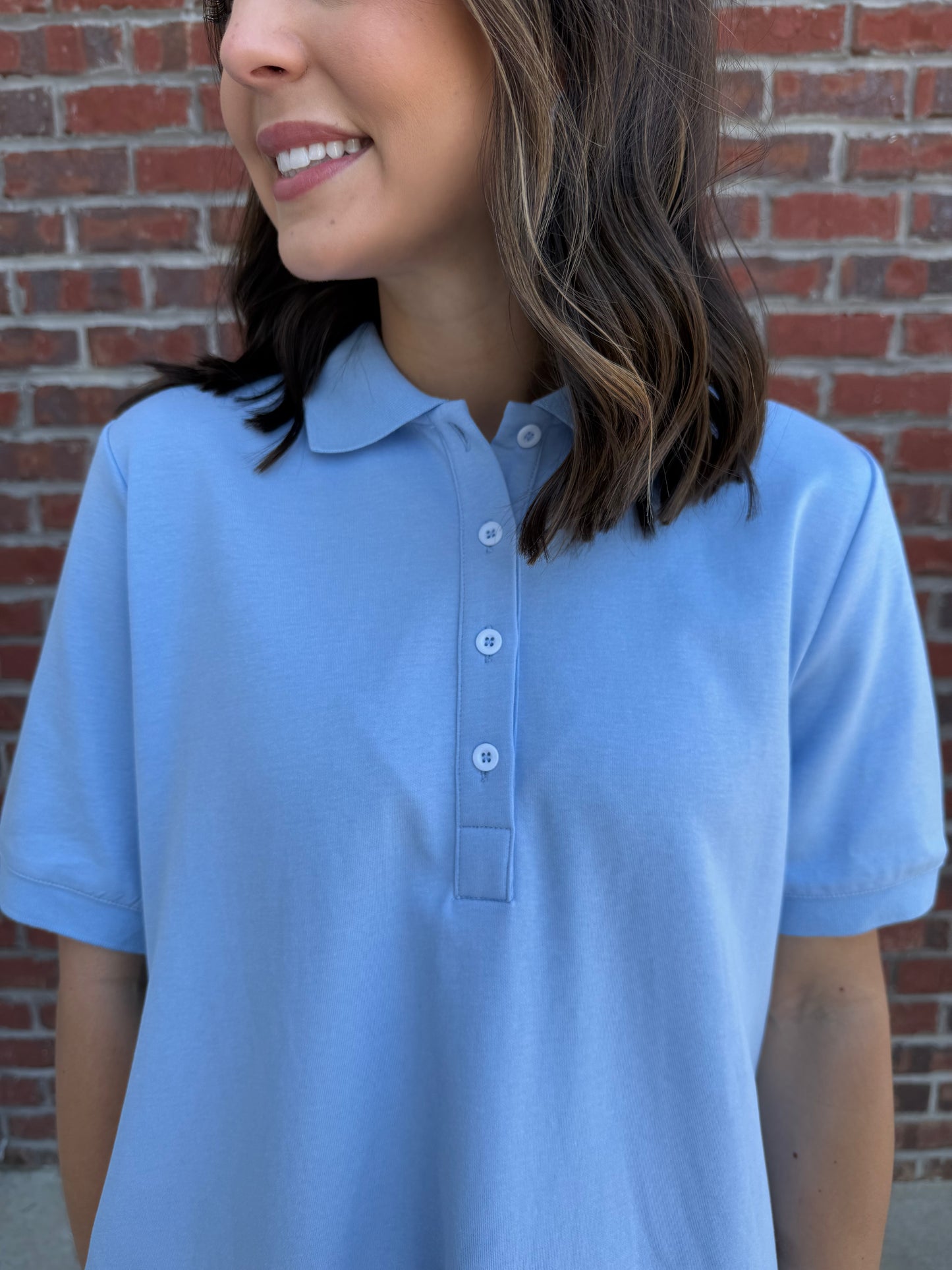 Light Blue Solid Knit Polo Dress