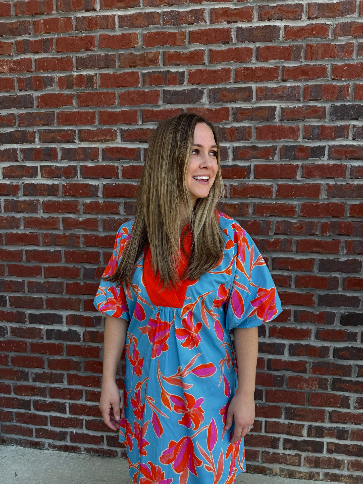 Blue Tropical Print Dress