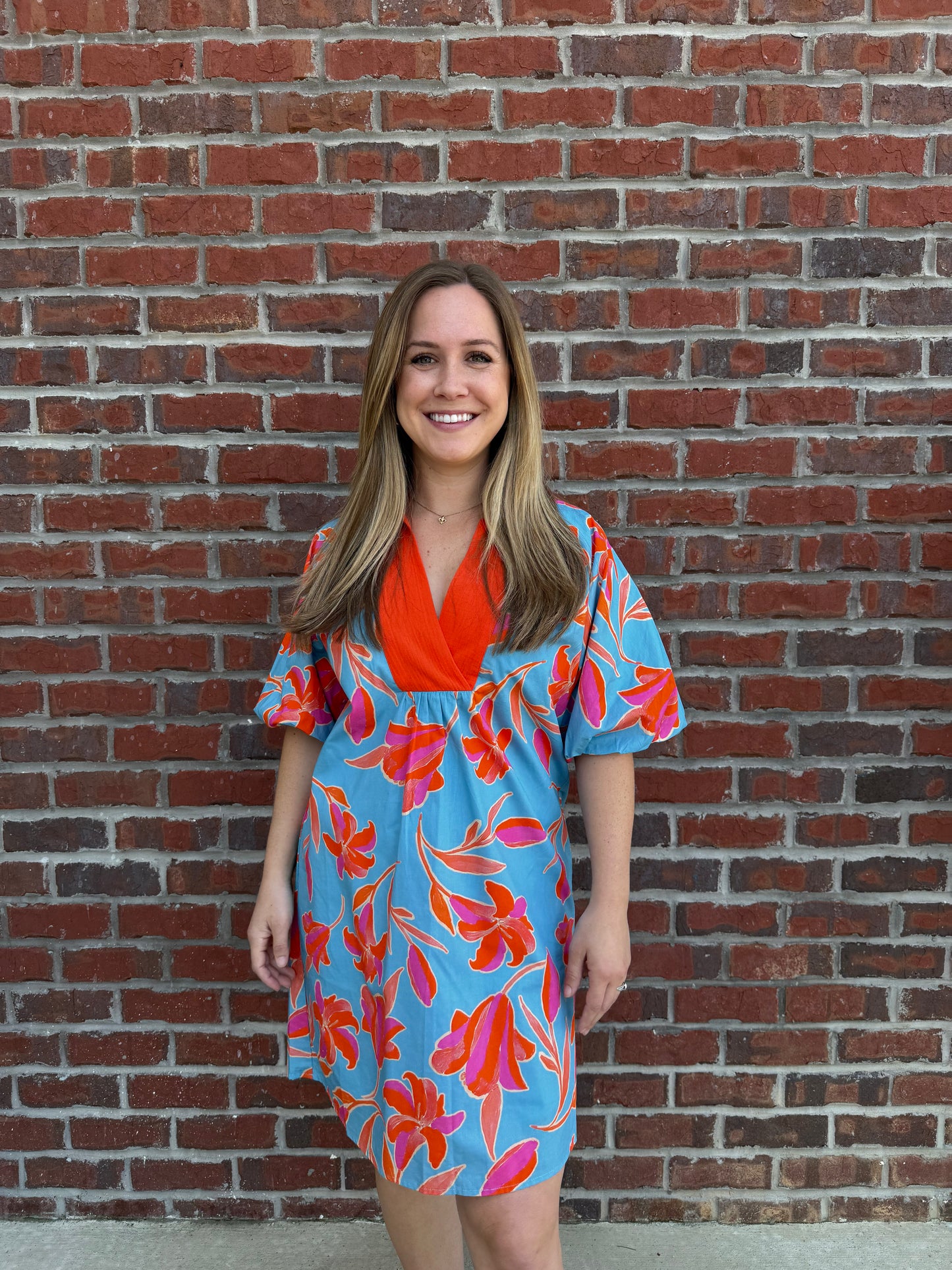 Blue Tropical Print Dress