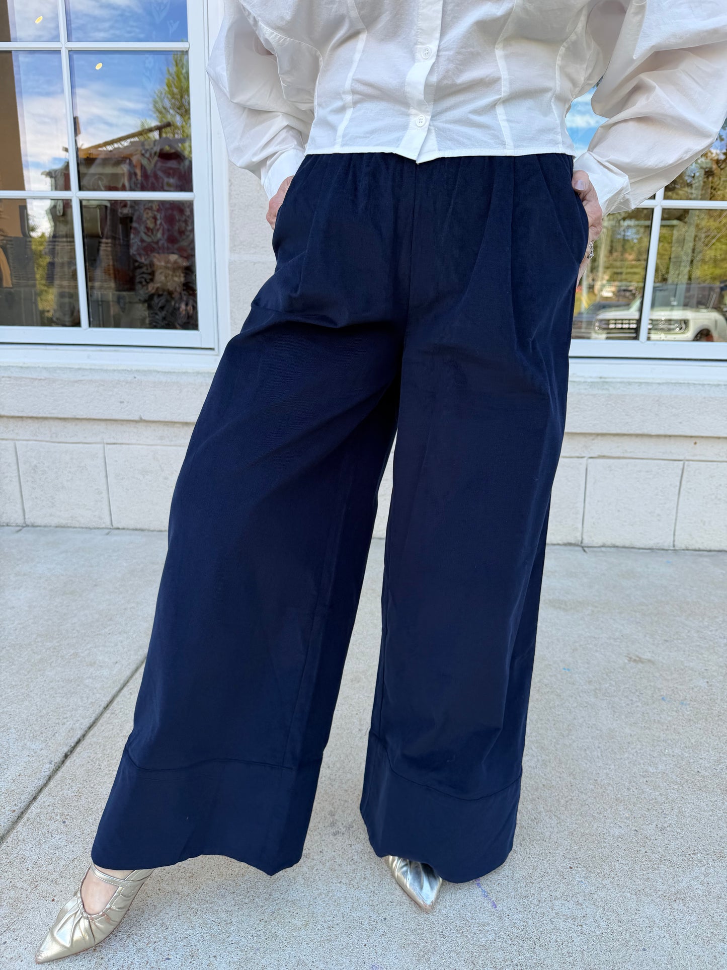 Deep Navy Corduroy Wide Leg Pant