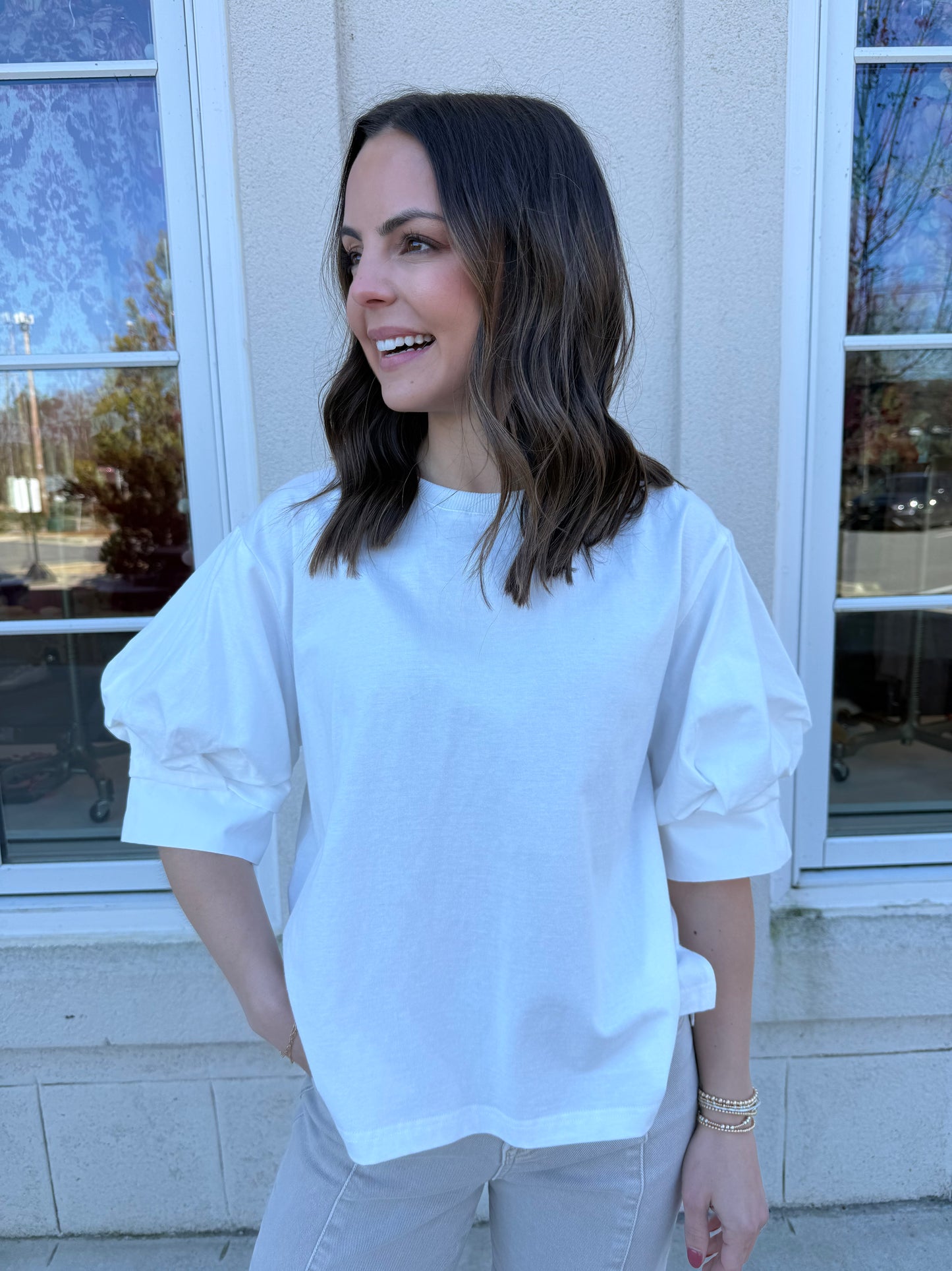 White Mixed Media Top