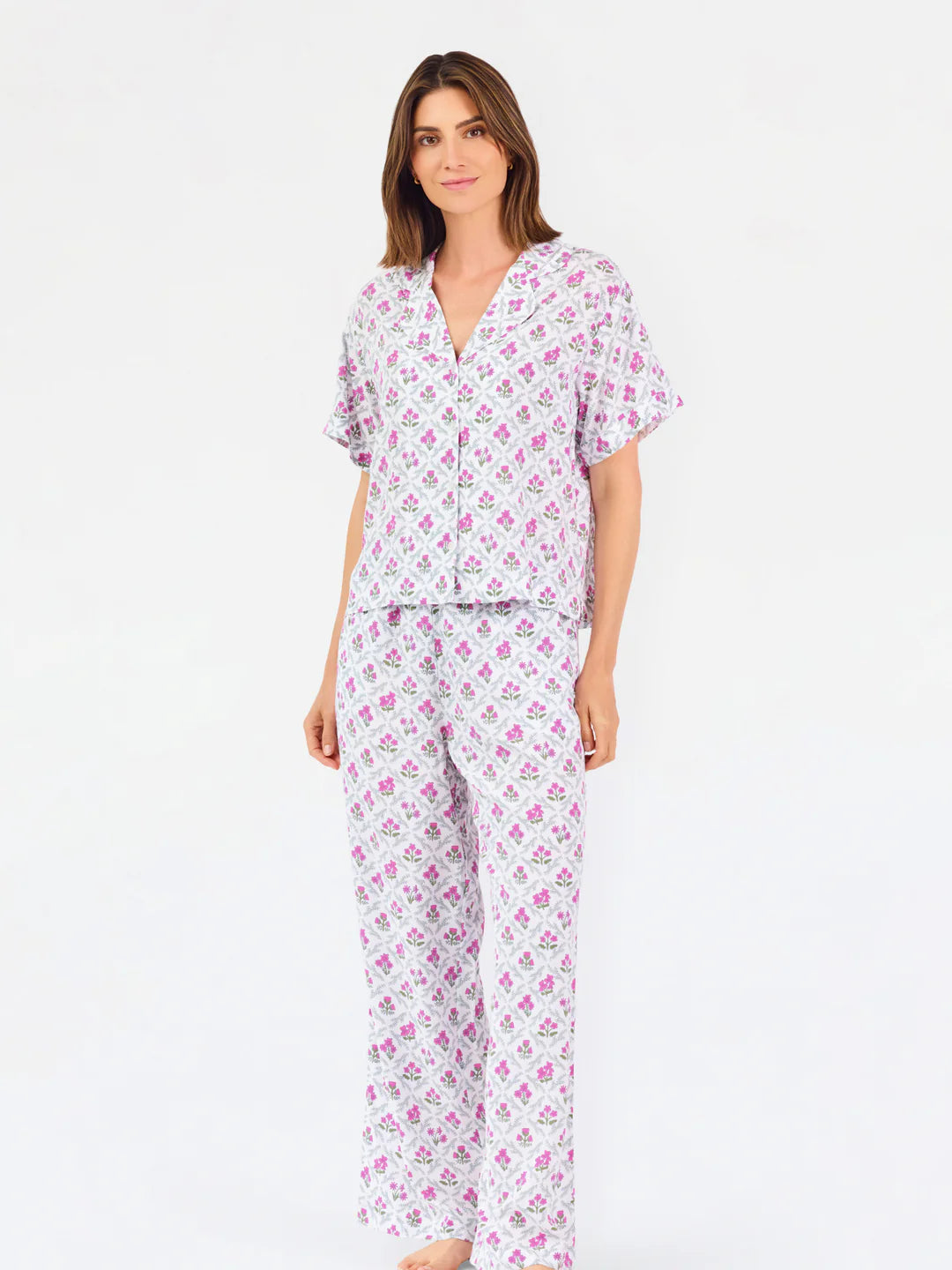 Leah Lattice Crest Pink Pant Set