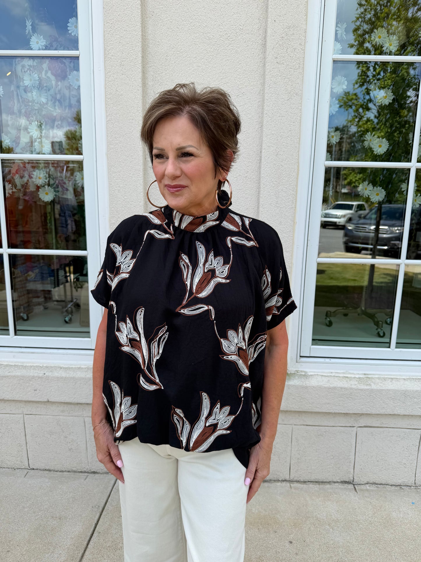 Black Floral Embroidered  Blouse