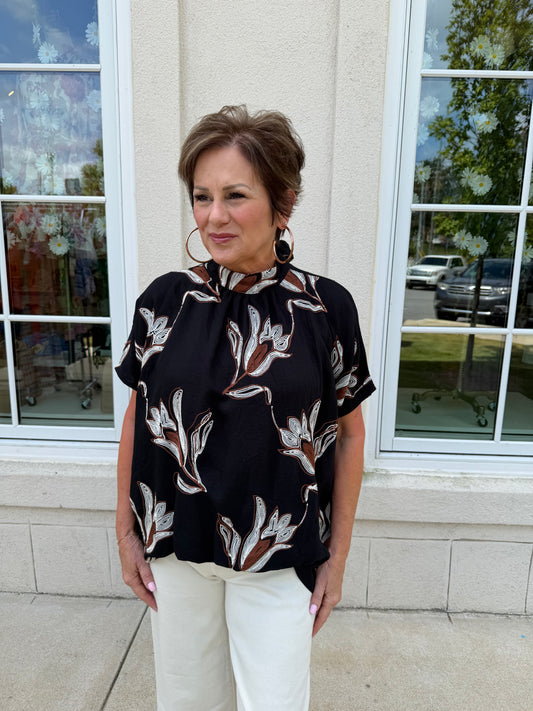 Black Floral Embroidered  Blouse