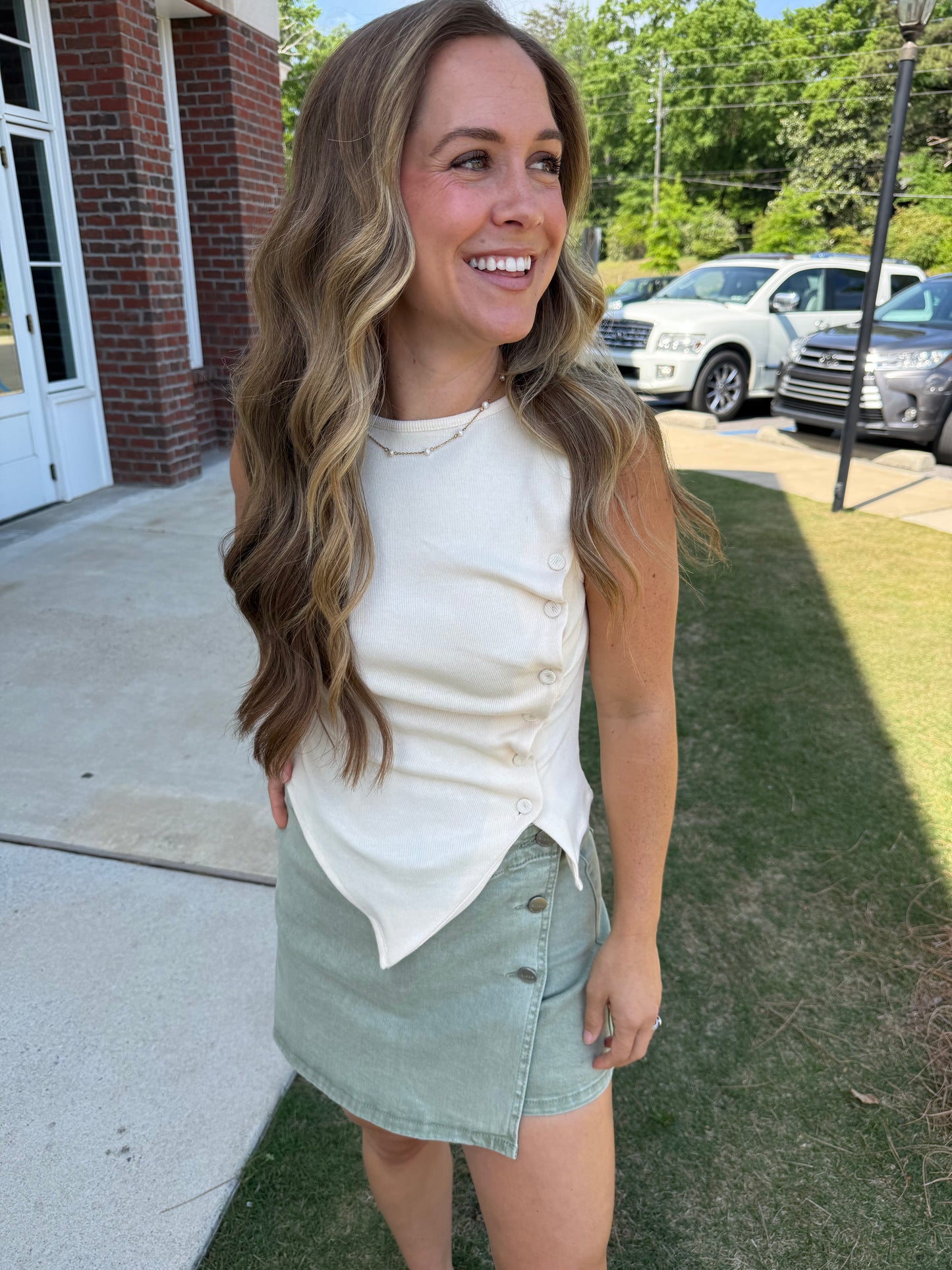 Cream Asymmetrical Knit Tank