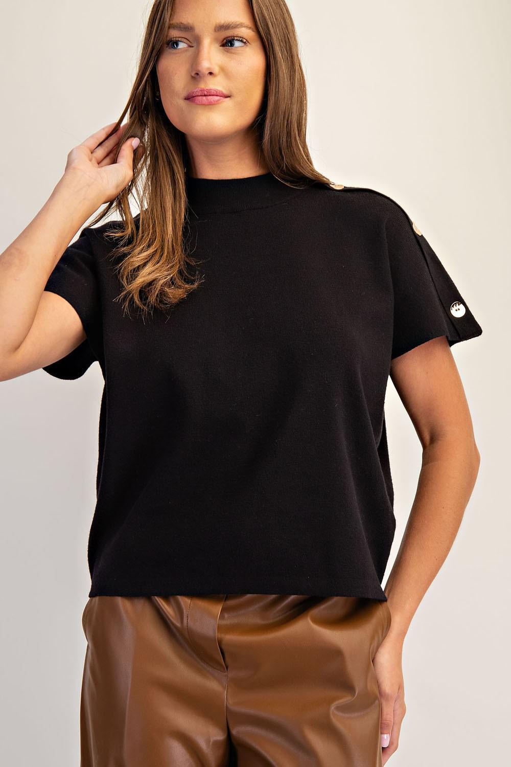 Black Sweater with Gold Tone Buttons