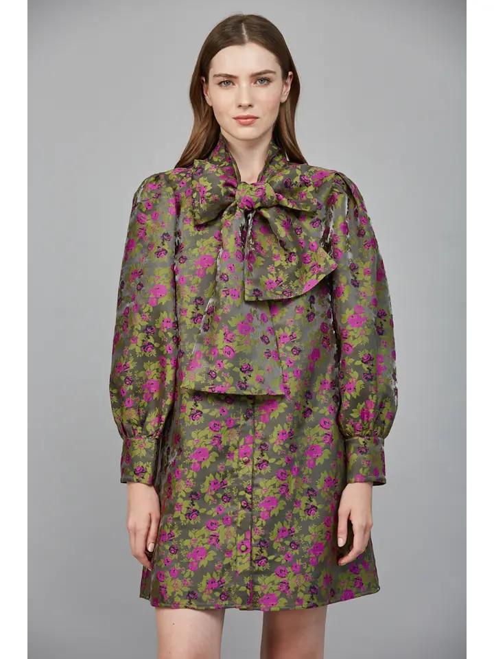 Moss Green and Purple Jacquard Dress
