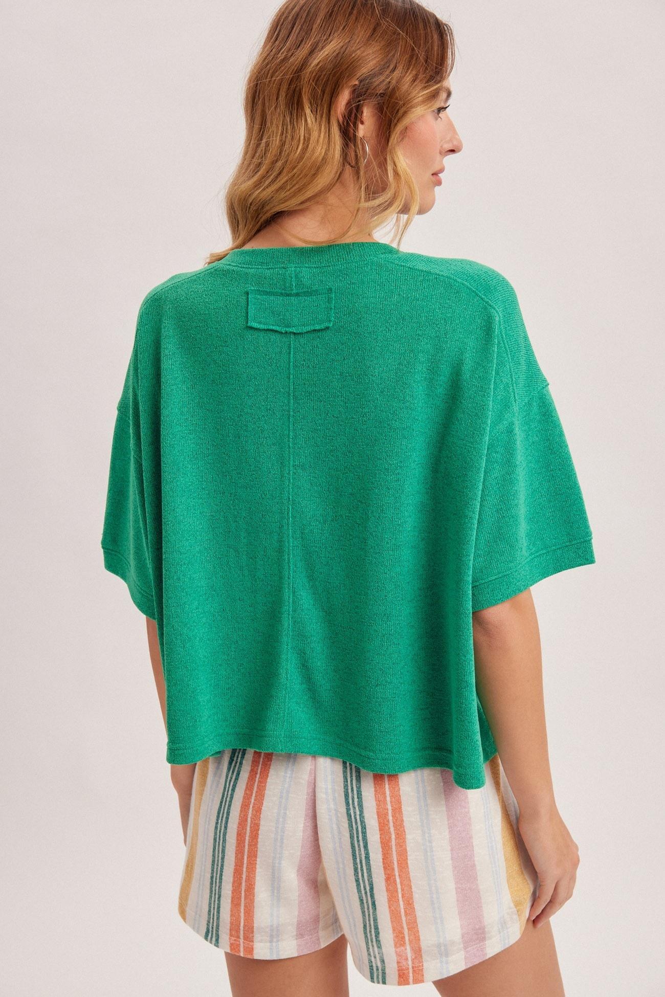 Green Boxy Button Front Cardi Tee