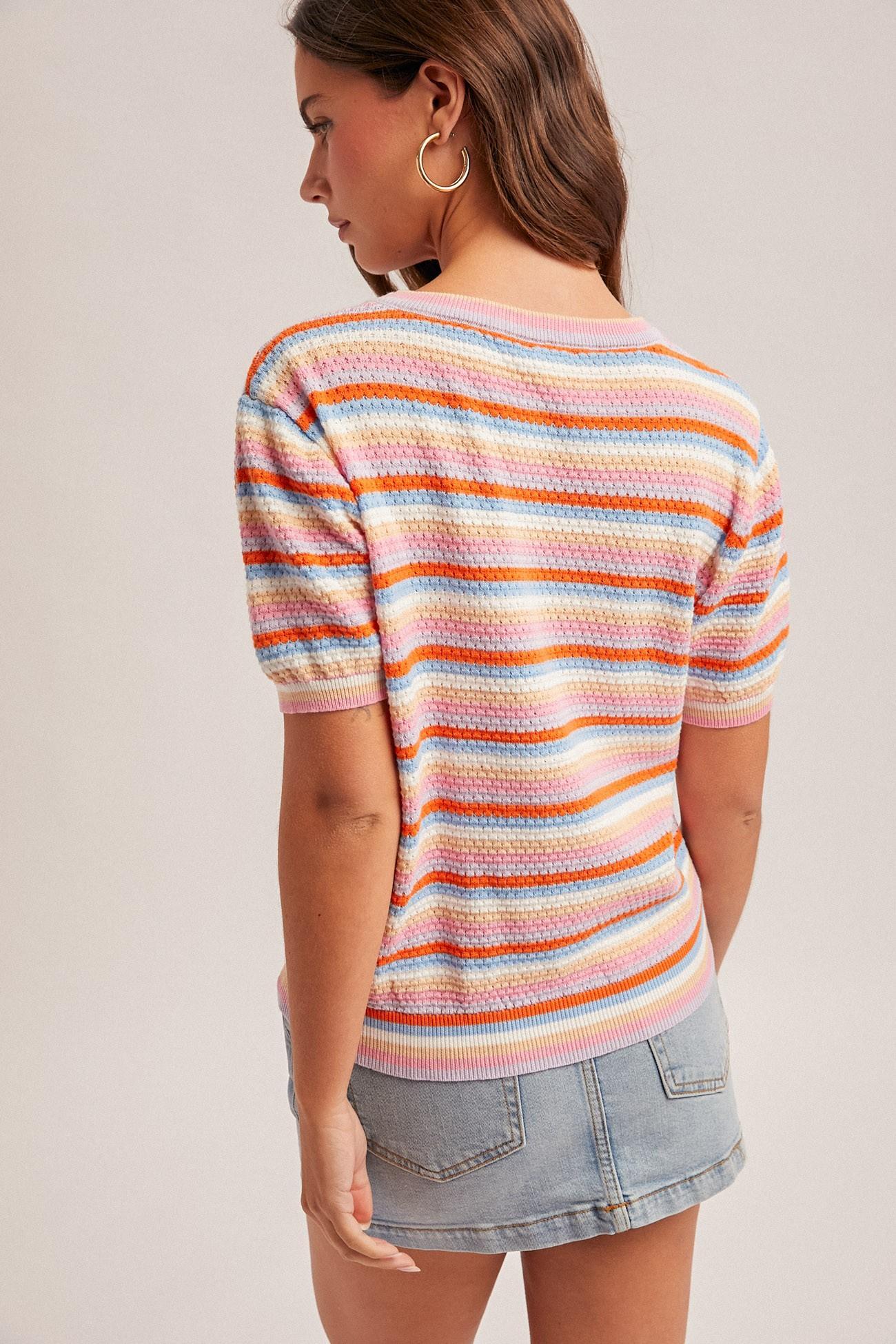 Pink and Lavender Striped Cotton Sweater