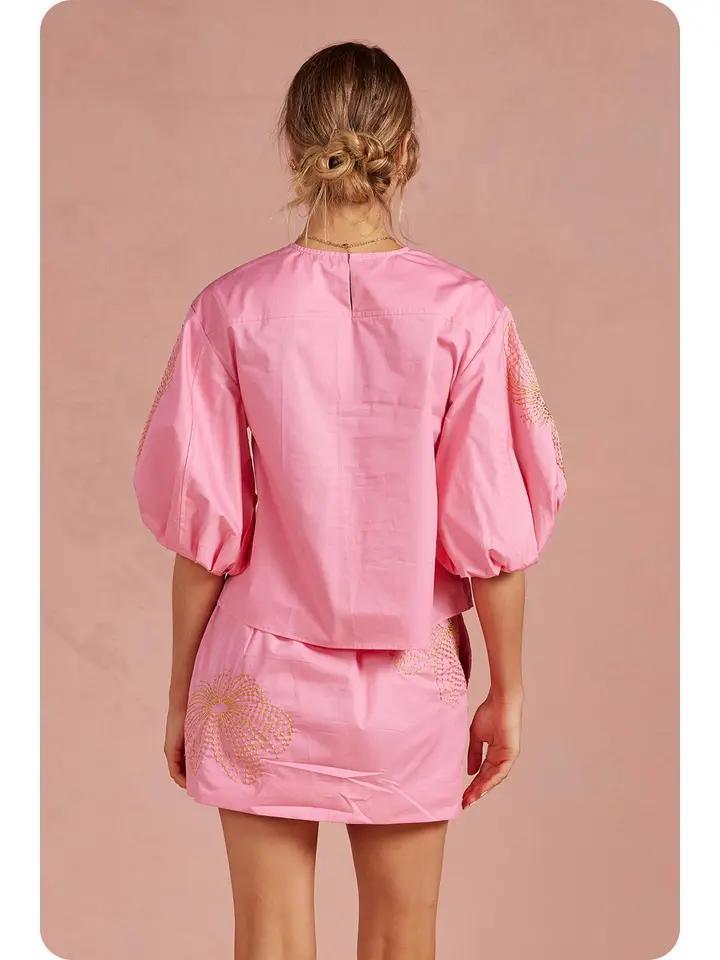 Bubblegum and Chartreuse Embroidered Set