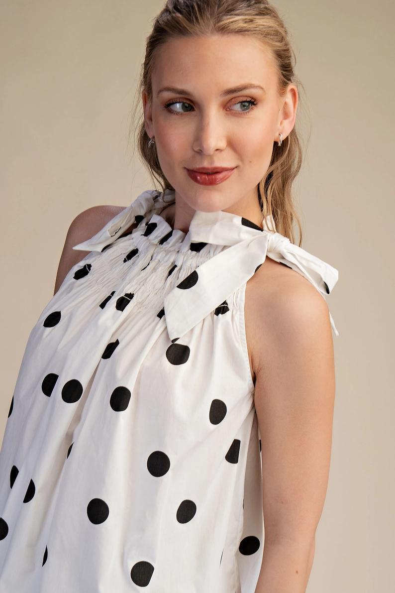 White with Black Smocked Top