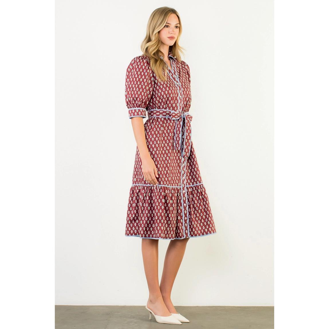 Burgundy Printed Midi Dress