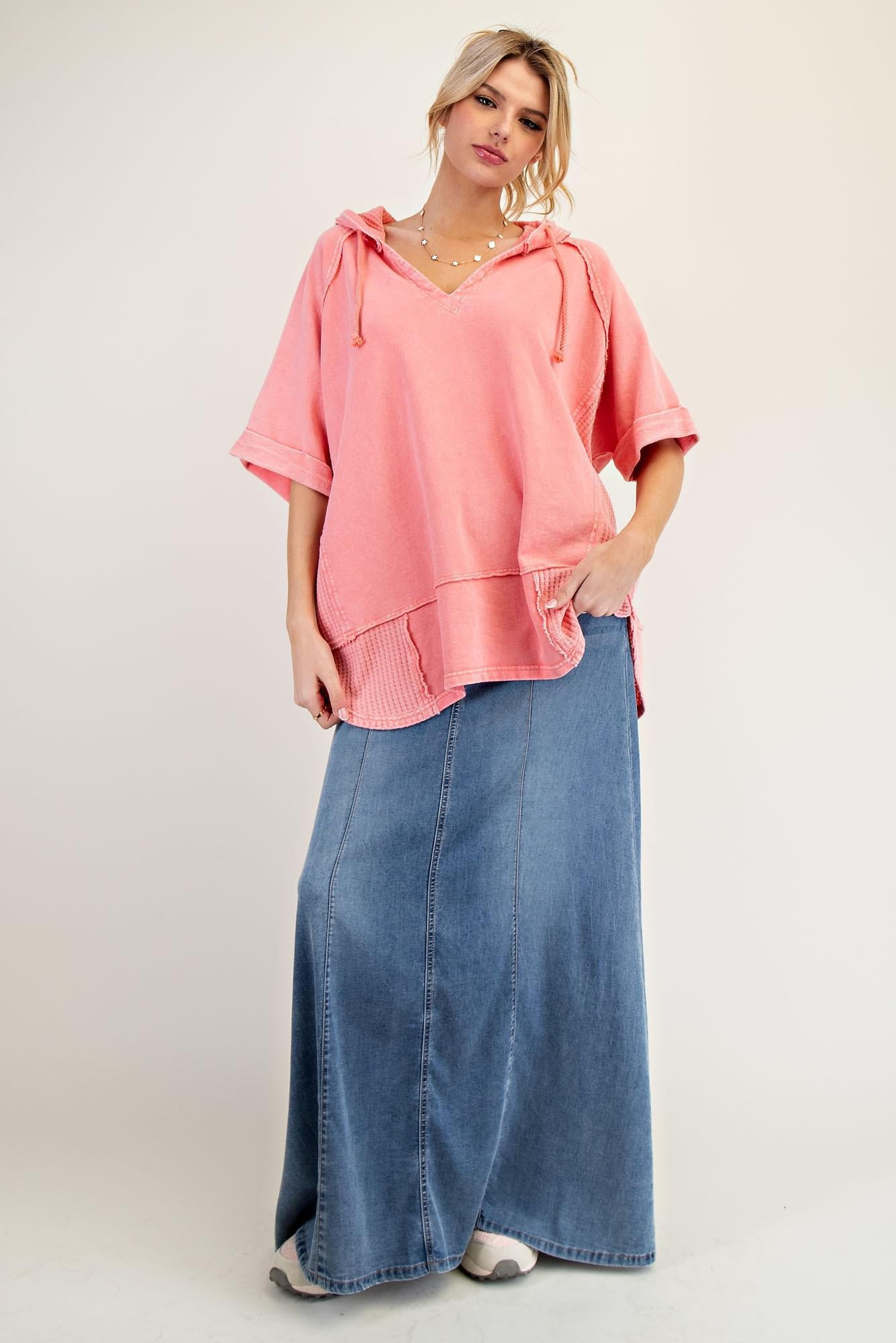 Coral Pink Thermal Mix Terry Pullover