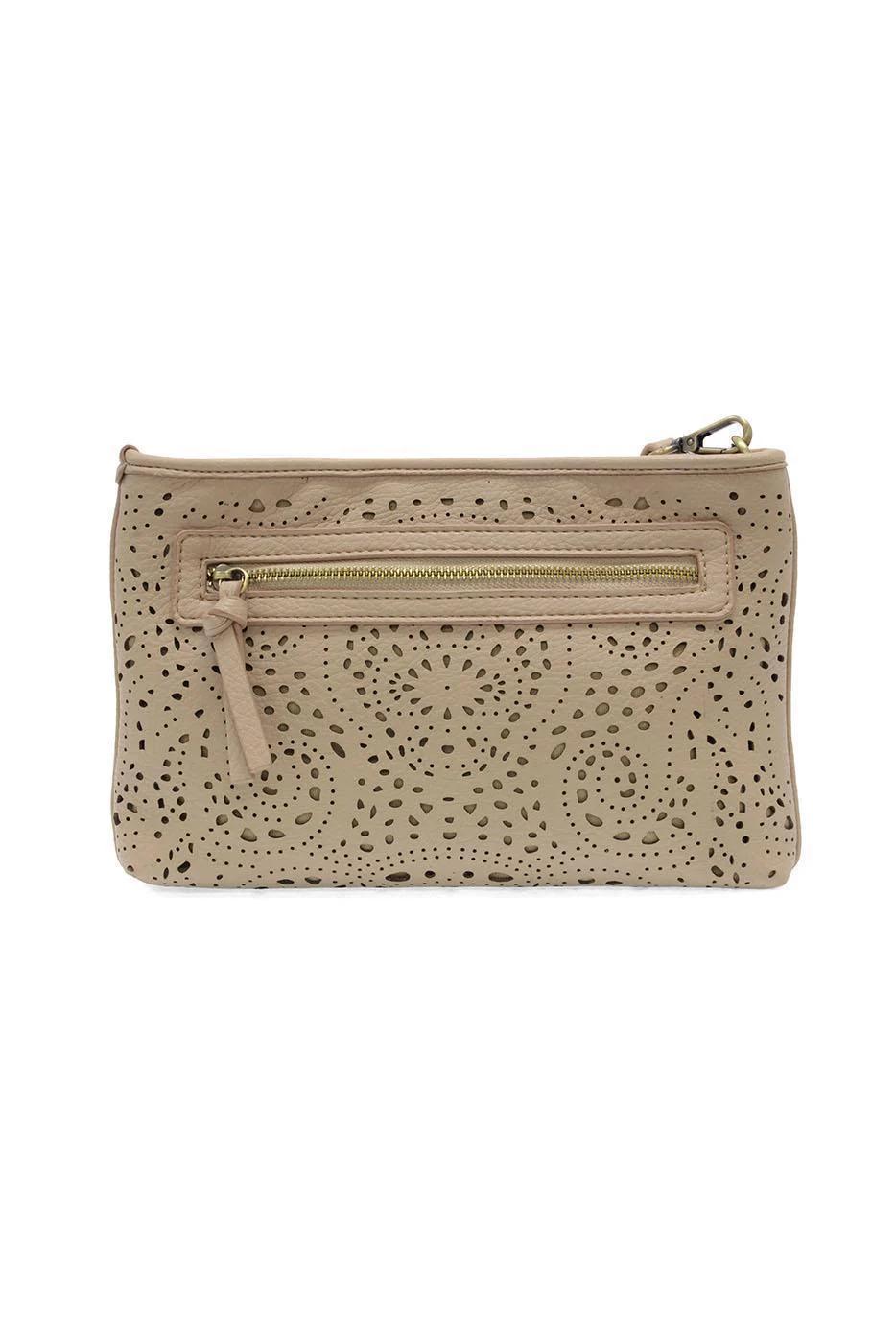 Tan Lazer Cut Eyelet Quinn Crossbody Clutch