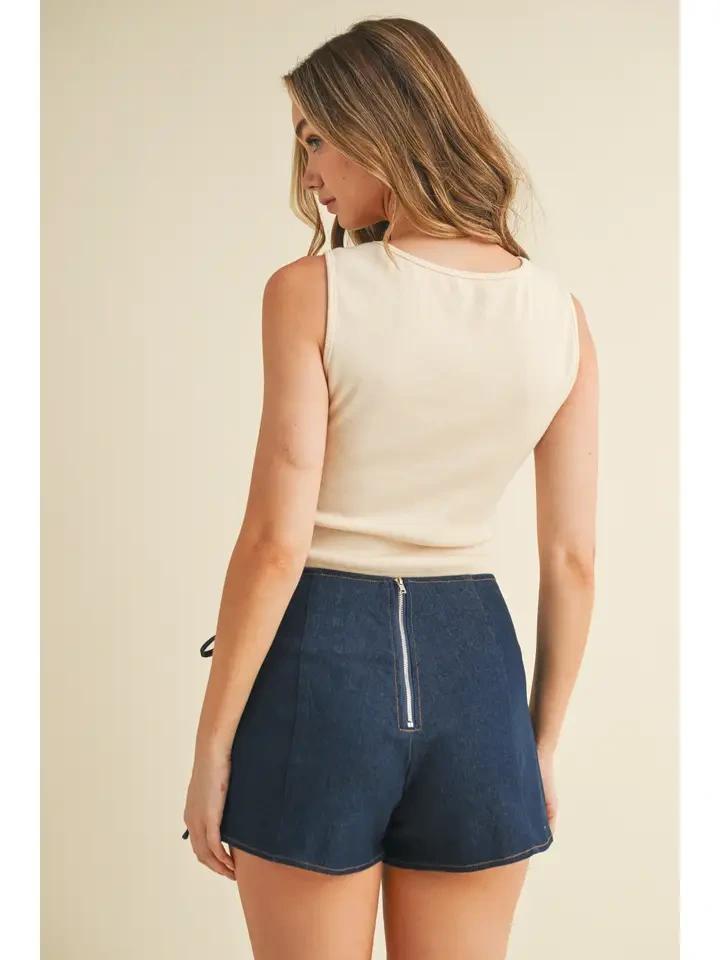 Cream Asymmetrical Knit Tank