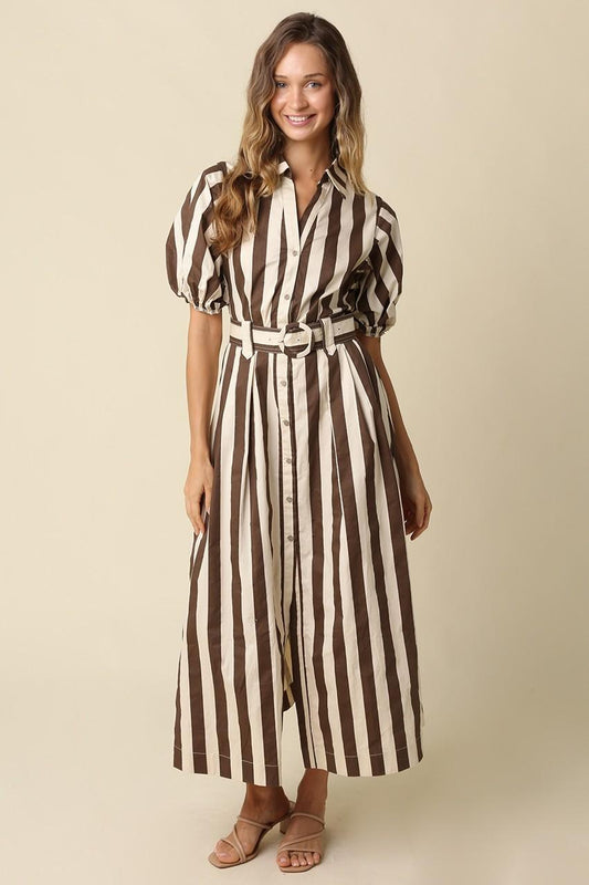 Brown and Taupe Striped Dress