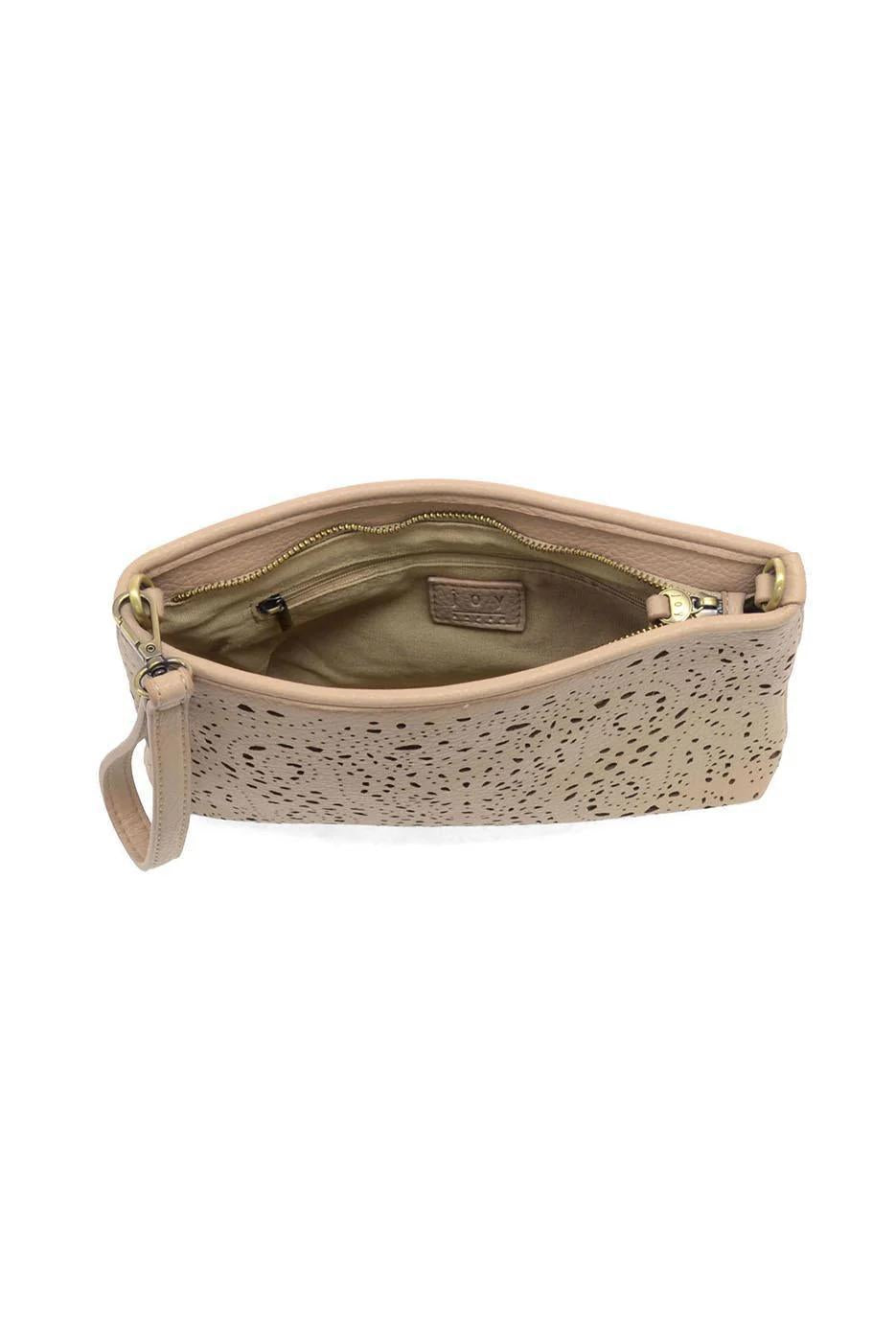 Tan Lazer Cut Eyelet Quinn Crossbody Clutch