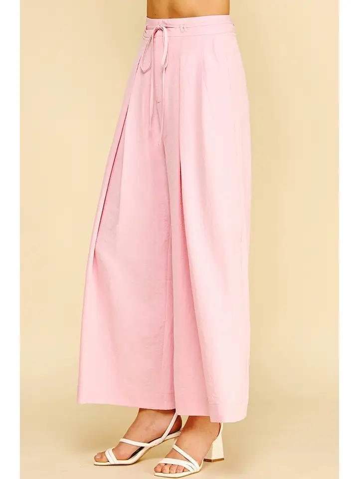 Pink Pleated Wide Leg Pants