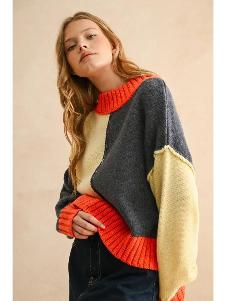 Banana and Navy Color Block Sweater
