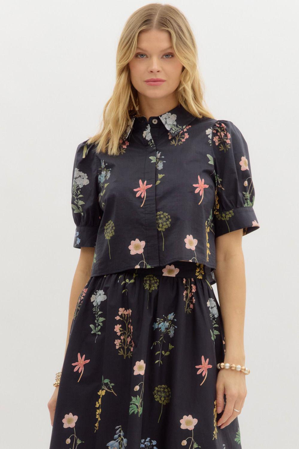 Black Floral Two Piece Midi Set