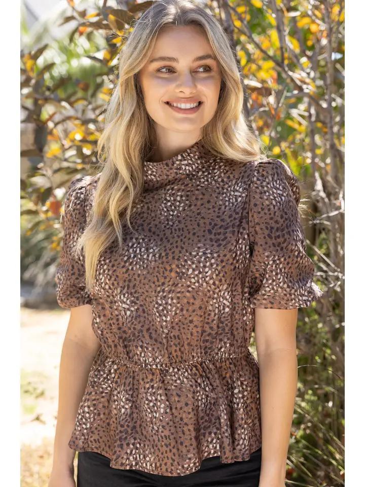 Brown Animal Print Peplum Top