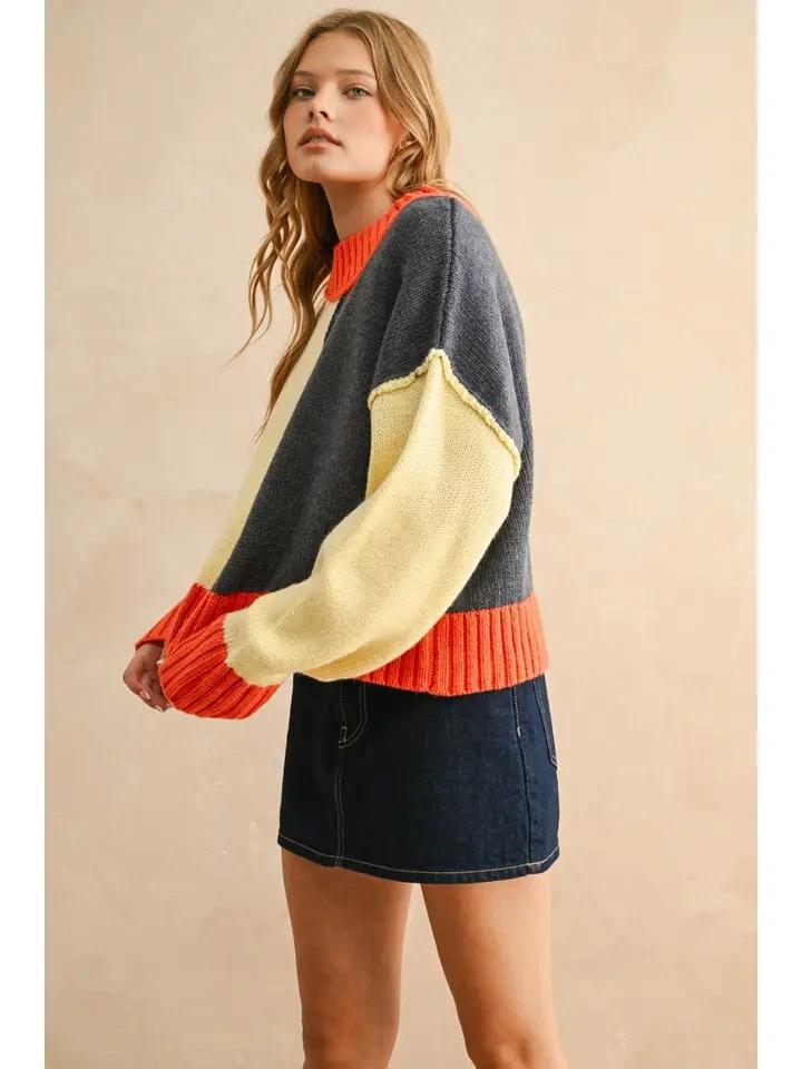 Banana and Navy Color Block Sweater