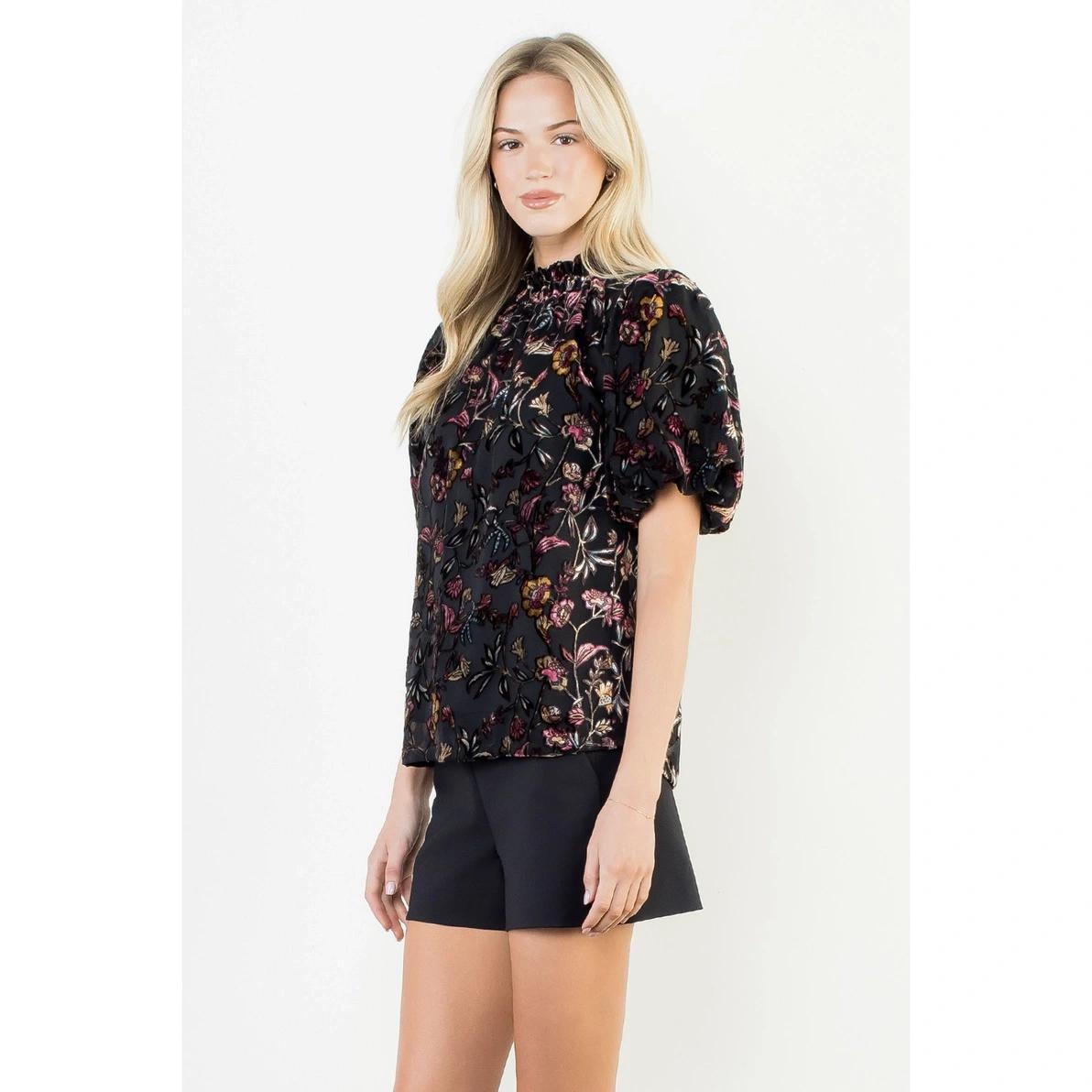Black Floral Velvet Detailed Top