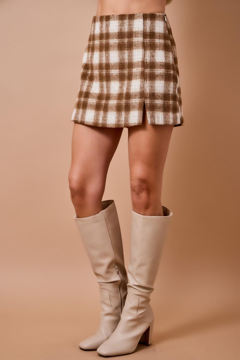 Brown and Cream Plaid Mini Skort