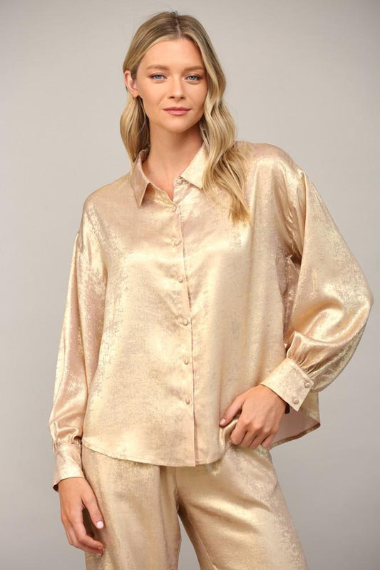 Sparkling Gold Button Down Shirt and Pants Set