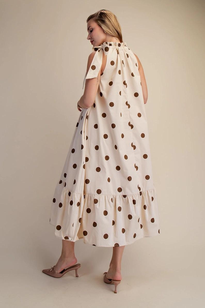 Cream and Brown Polka Dotted Midi