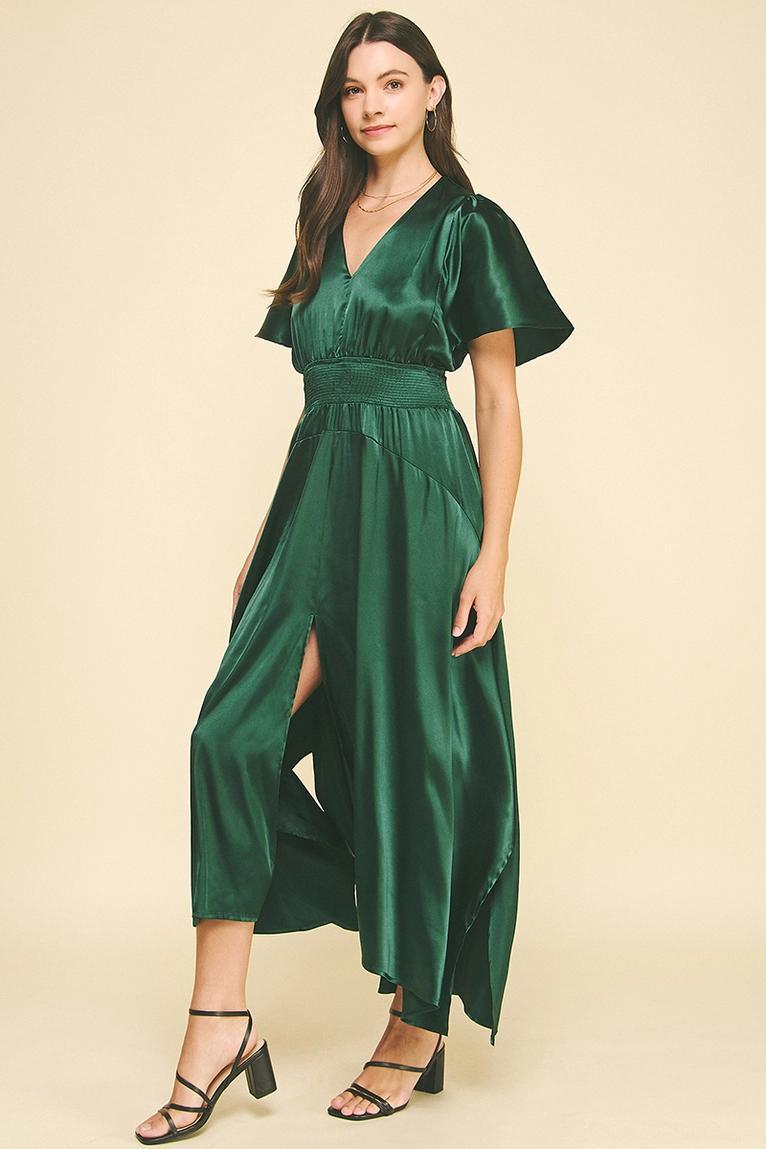 Hunter Green Chiffon Slit Maxi Dress