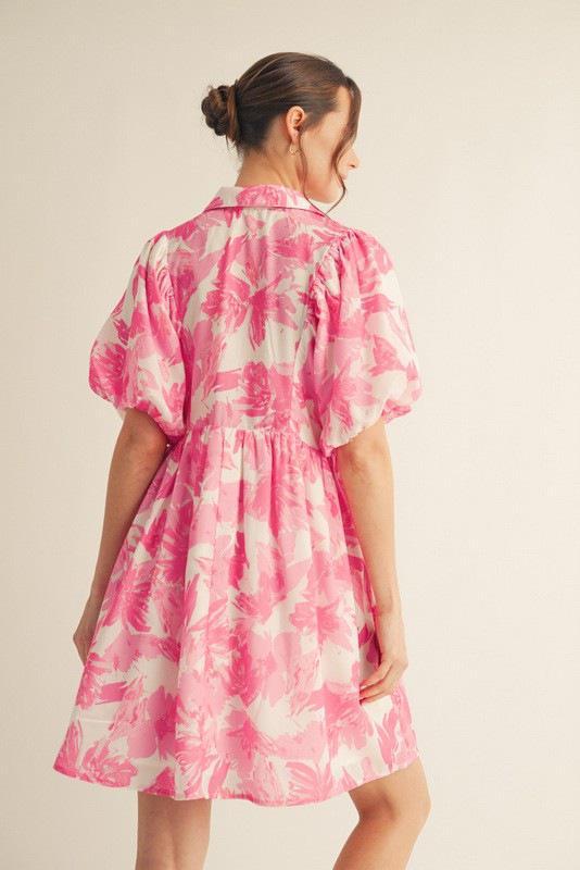 Pink Floral Smocked Mini Dress