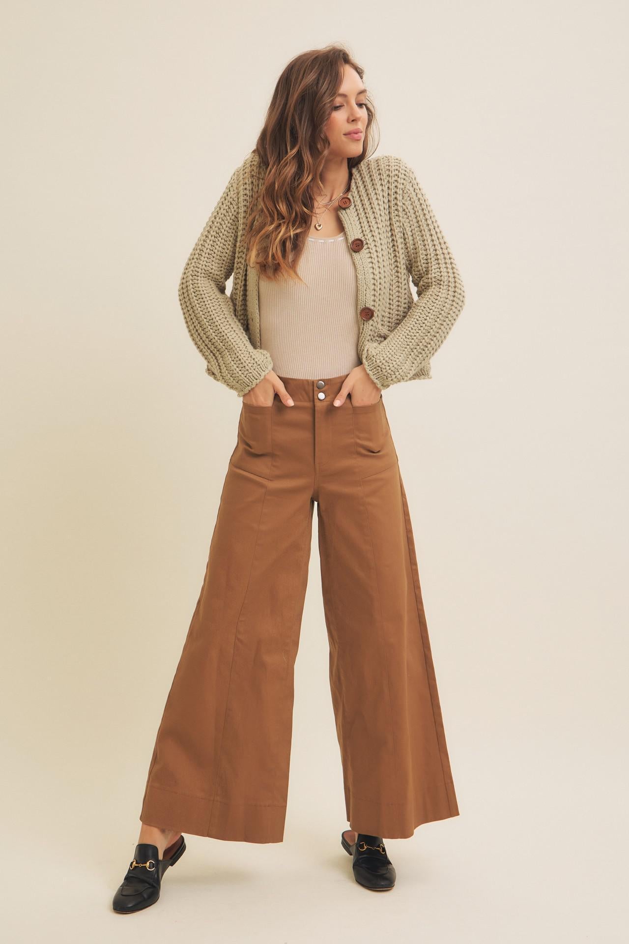 Camel Wide Leg Stretchy Pants